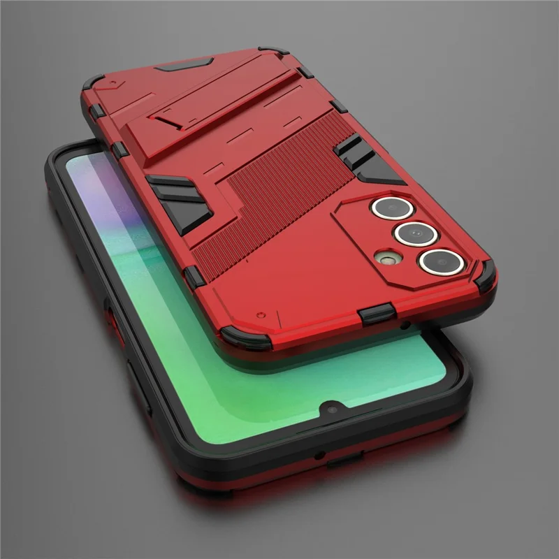 غطاء لهاتف سامسونج جالكسي A15 4G مقاوم للخدوش مصنوع من البولي كربونات وTPU مع حامل هاتف ذكي - أحمر