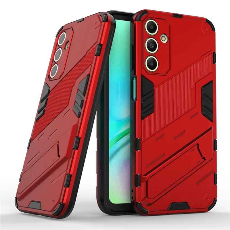 غطاء لهاتف سامسونج جالكسي A15 4G مقاوم للخدوش مصنوع من البولي كربونات وTPU مع حامل هاتف ذكي - أحمر