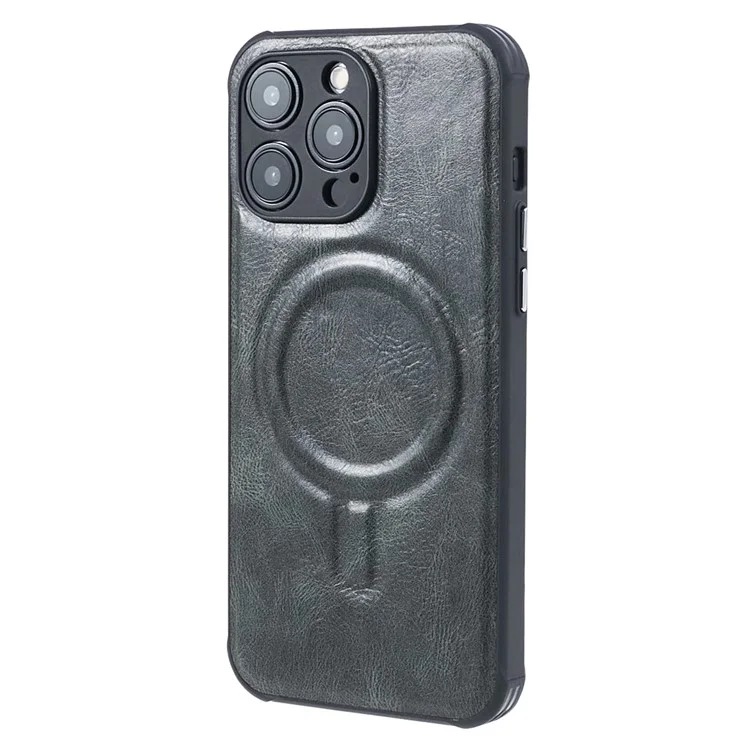 Для iPhone 15 Pro Max Магнитный чехол ПУ кожа+ТПУ Чехол для телефона Совместимый с MagSafe Charger - Зеленый