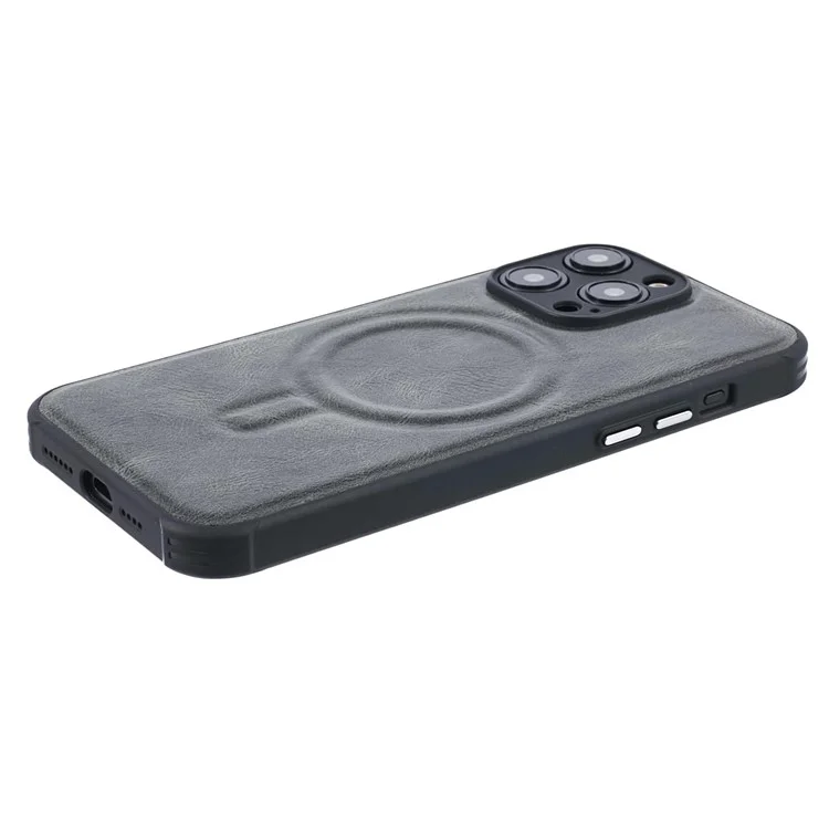 Для iPhone 15 Pro Max Магнитный чехол ПУ кожа+ТПУ Чехол для телефона Совместимый с MagSafe Charger - Зеленый