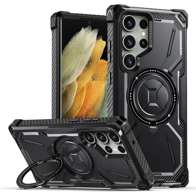 For Samsung Galaxy S21 Ultra 5G Case PC+TPU Magnetic Kickstand Phone Cover - Black