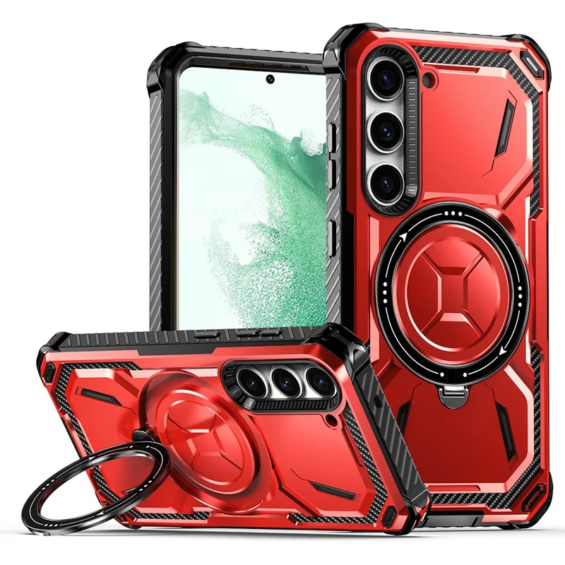 For Samsung Galaxy S22+ 5G Case Kickstand Magnetic Shockproof Phone Cover - Red