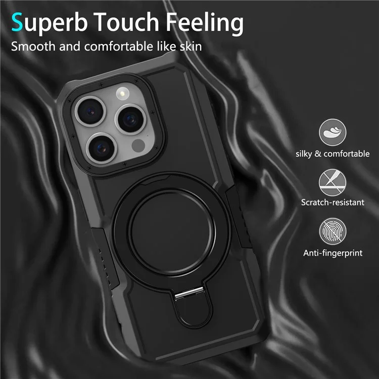 Für iPhone 15 Pro Max Ring Kickstand Case TPU + PC Magnetische Handyhülle - Schwarz