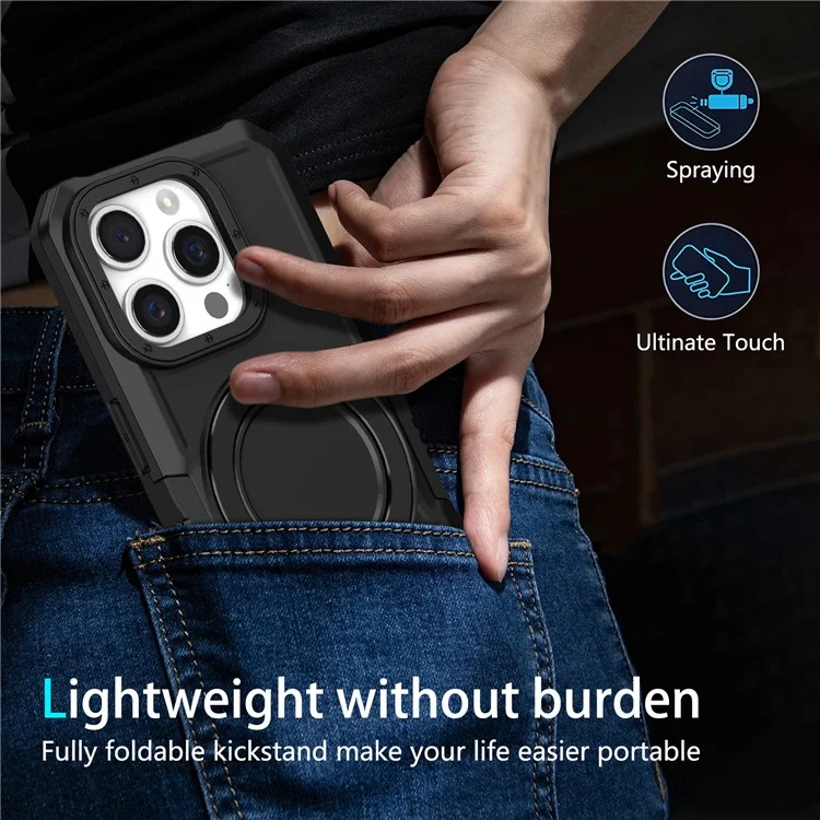Für iPhone 15 Pro Max Ring Kickstand Case TPU + PC Magnetische Handyhülle - Schwarz