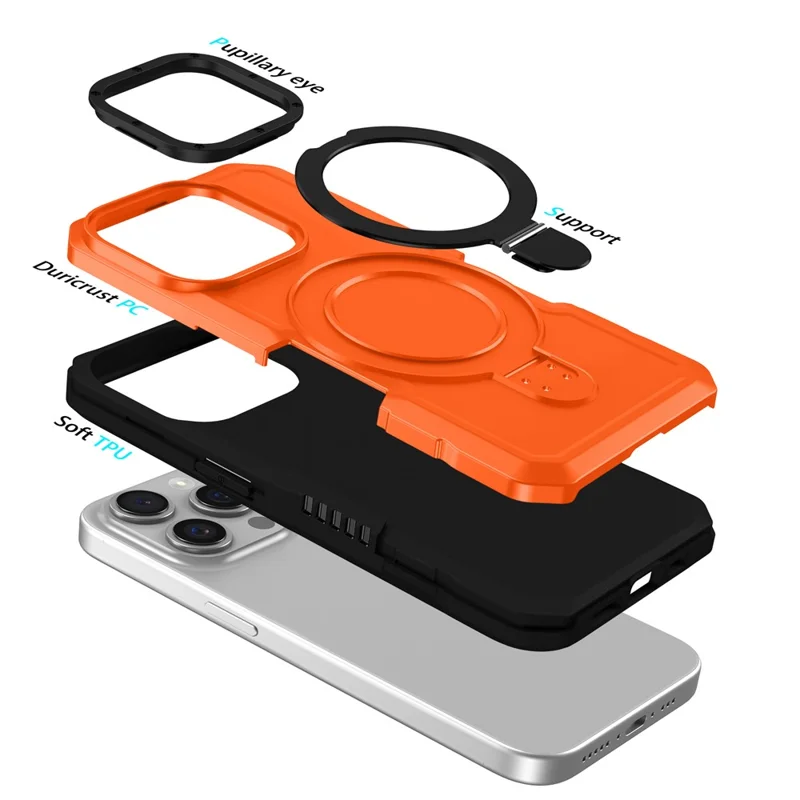 For iPhone 15 Pro Max Ring Kickstand Case TPU + PC Magnetic Phone Cover - Orange