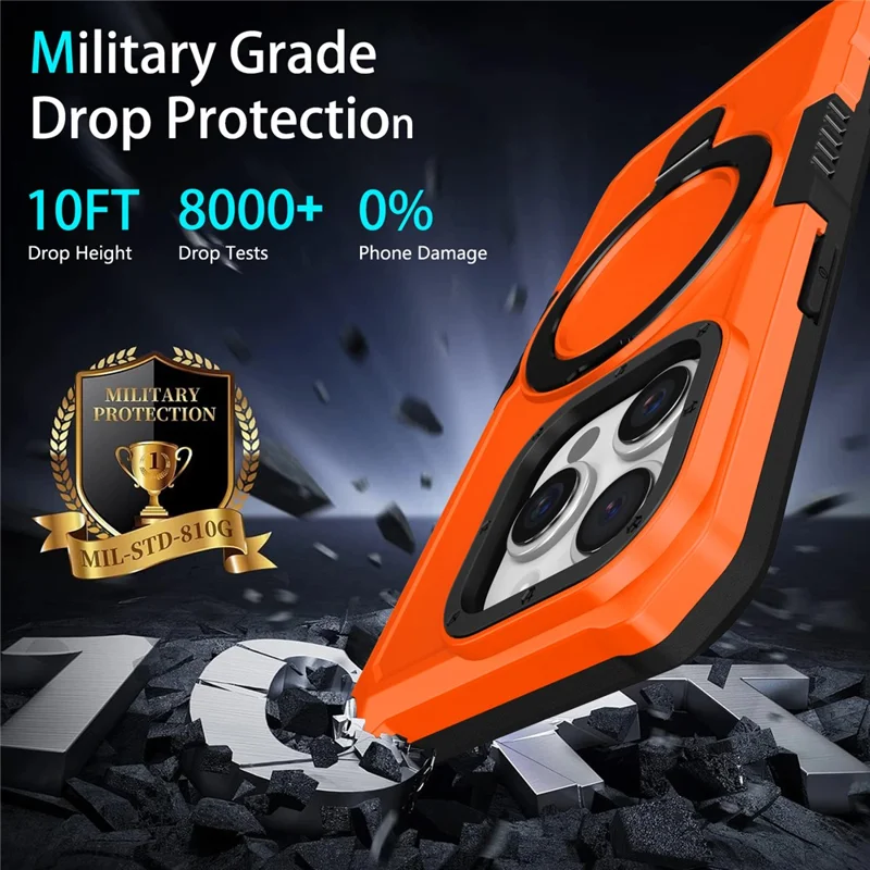 For iPhone 15 Pro Max Ring Kickstand Case TPU + PC Magnetic Phone Cover - Orange