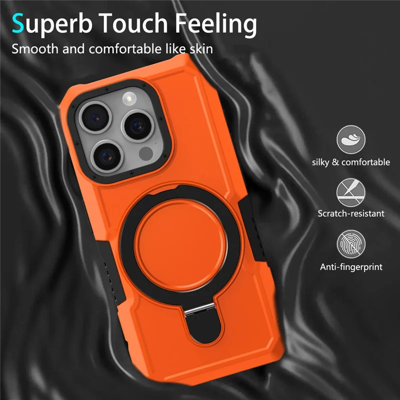 For iPhone 15 Pro Max Ring Kickstand Case TPU + PC Magnetic Phone Cover - Orange