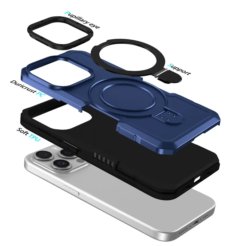 For iPhone 15 Pro Max Ring Kickstand Case TPU + PC Magnetic Phone Cover - Sapphire