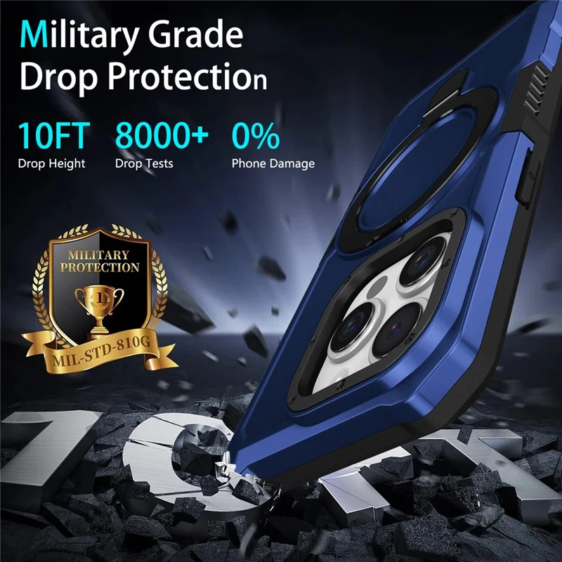 For iPhone 15 Pro Max Ring Kickstand Case TPU + PC Magnetic Phone Cover - Sapphire