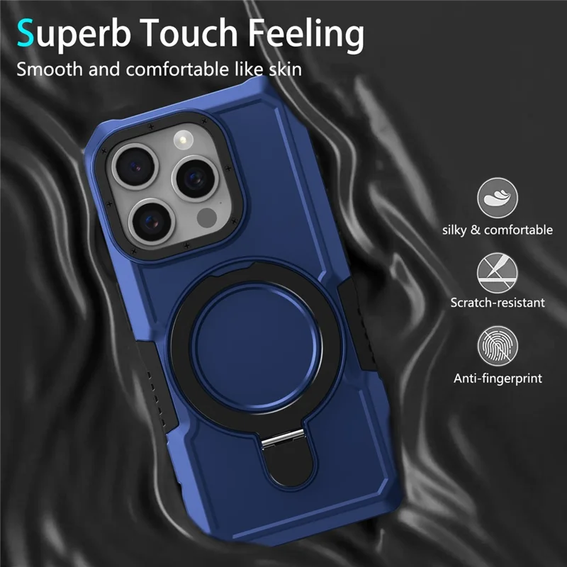 For iPhone 15 Pro Max Ring Kickstand Case TPU + PC Magnetic Phone Cover - Sapphire