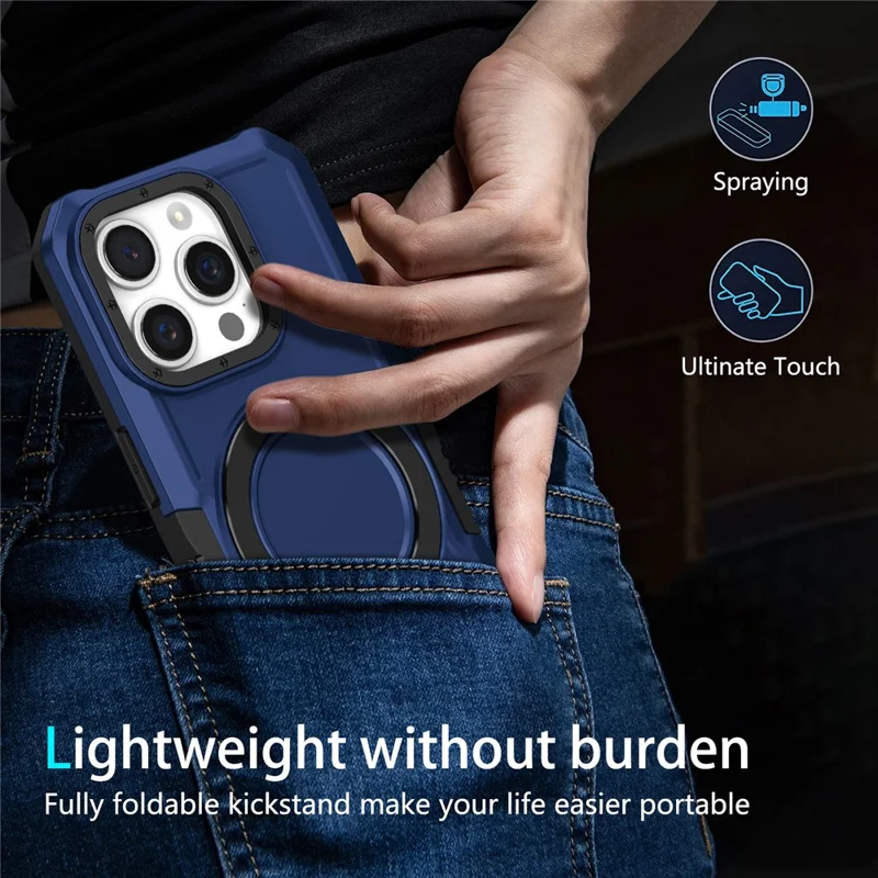 For iPhone 15 Pro Max Ring Kickstand Case TPU + PC Magnetic Phone Cover - Sapphire