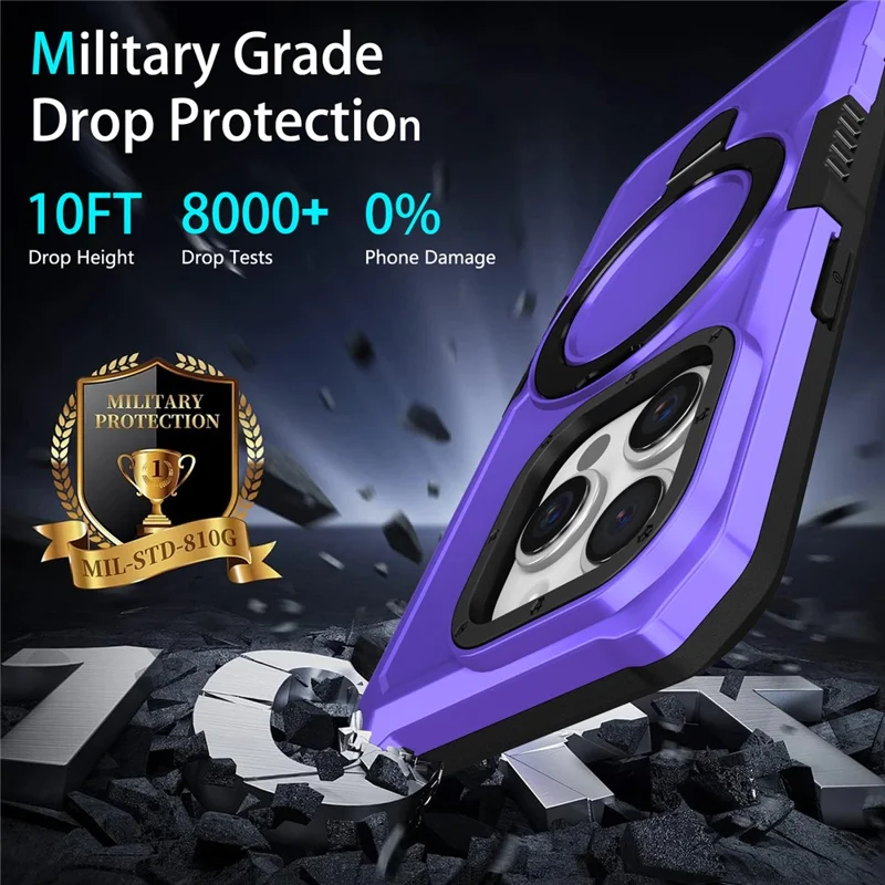 For iPhone 15 Pro Max Ring Kickstand Case TPU + PC Magnetic Phone Cover - Purple