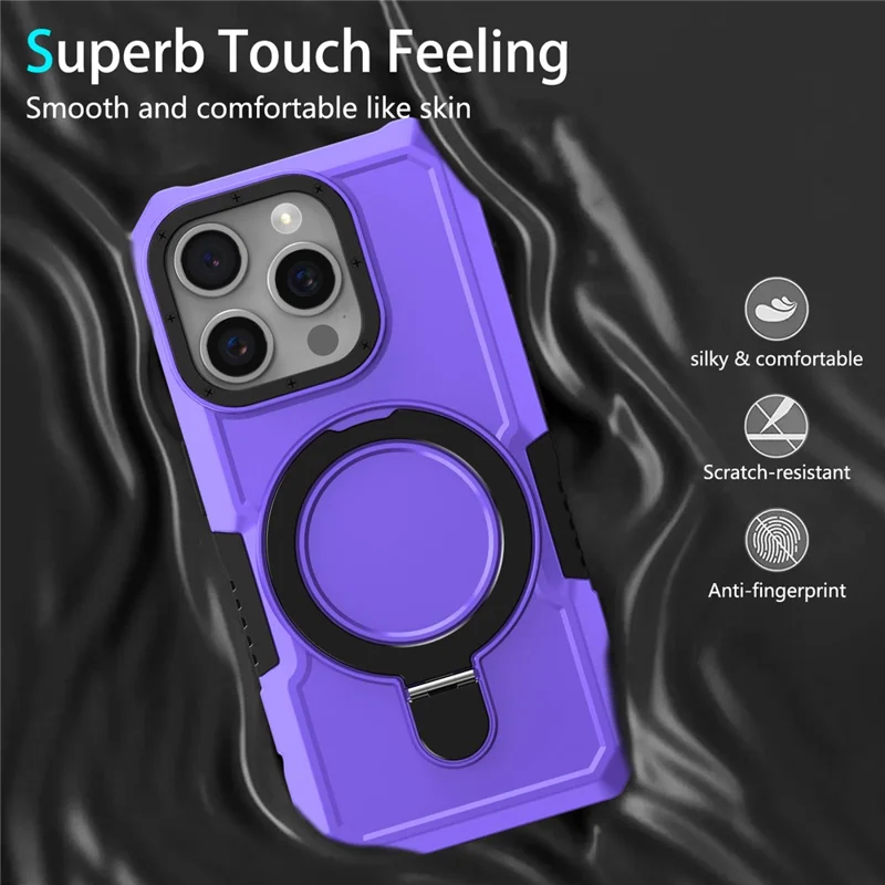 For iPhone 15 Pro Max Ring Kickstand Case TPU + PC Magnetic Phone Cover - Purple