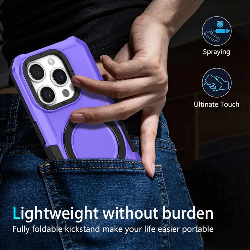 For iPhone 15 Pro Max Ring Kickstand Case TPU + PC Magnetic Phone Cover - Purple