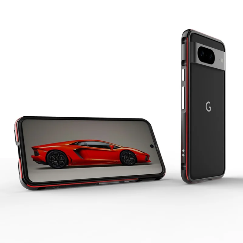 For Google Pixel 8 Case Shock Absorbent Metal Frame Bumper Cover - Black+Red