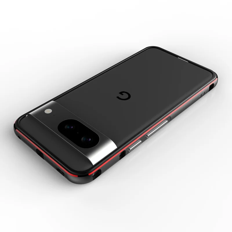 For Google Pixel 8 Case Shock Absorbent Metal Frame Bumper Cover - Black+Red