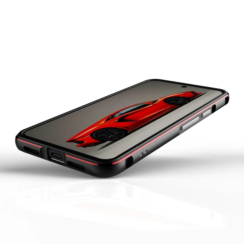 For Google Pixel 8 Case Shock Absorbent Metal Frame Bumper Cover - Black+Red