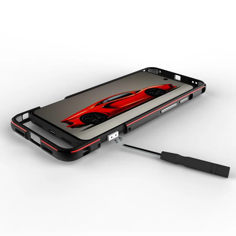 For Google Pixel 8 Case Shock Absorbent Metal Frame Bumper Cover - Black+Red