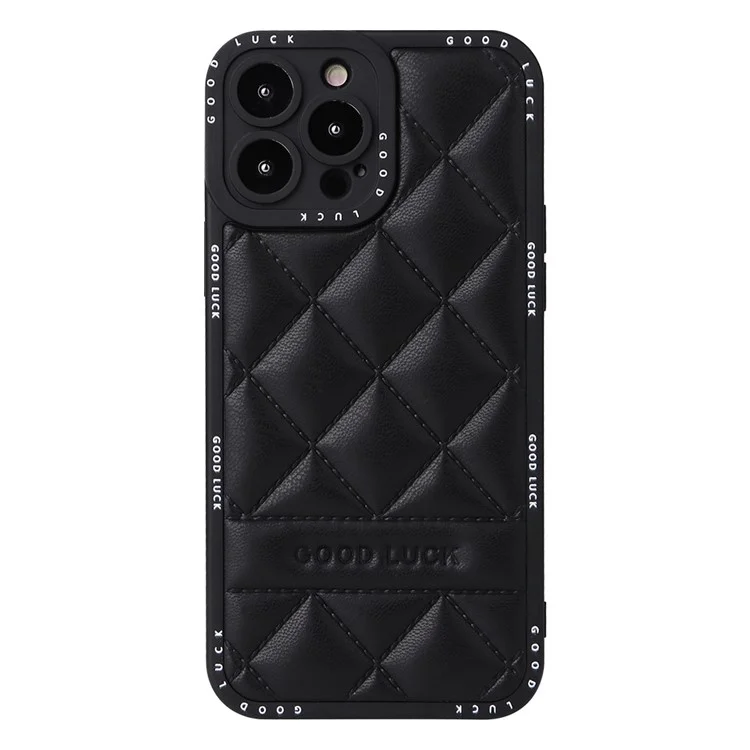 For iPhone 15 Pro Funda con textura de rejilla rómbica de cuero sintético recubierto de PC + TPU - Negro