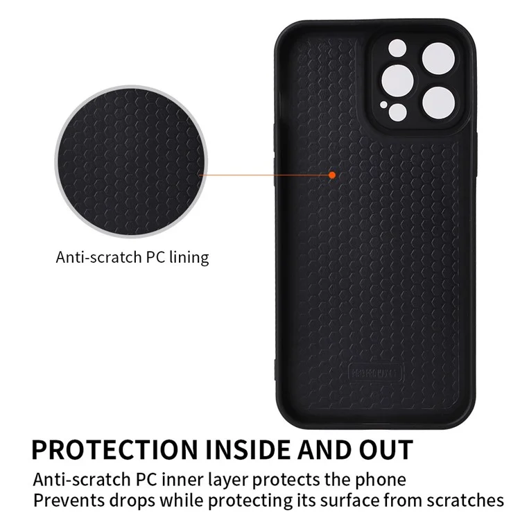 For iPhone 15 Pro Funda con textura de rejilla rómbica de cuero sintético recubierto de PC + TPU - Negro