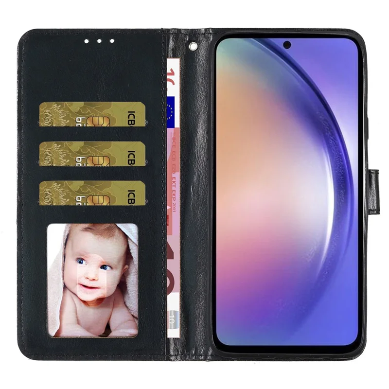 Para Samsung Galaxy S24 Case Glittery PU Leather Anti-drop Wallet Cover - Preto