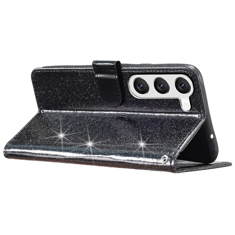 Para Samsung Galaxy S24 Case Glittery PU Leather Anti-drop Wallet Cover - Preto