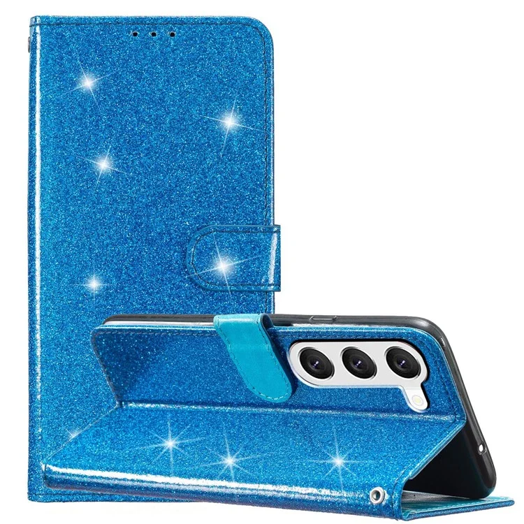Per Samsung Galaxy S24+ Custodia Glittery Cover Telefonica con Supporto Portafoglio - Blu