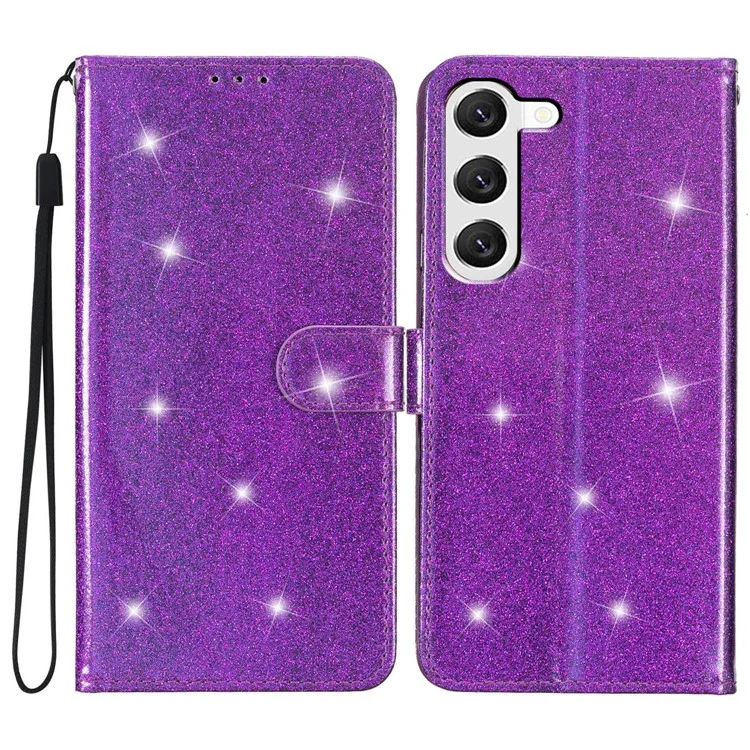 For Samsung Galaxy S24+ Case Glittery Phone Cover with Wallet Stand - Purple
