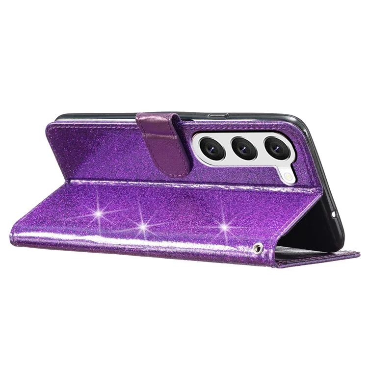For Samsung Galaxy S24+ Case Glittery Phone Cover with Wallet Stand - Purple