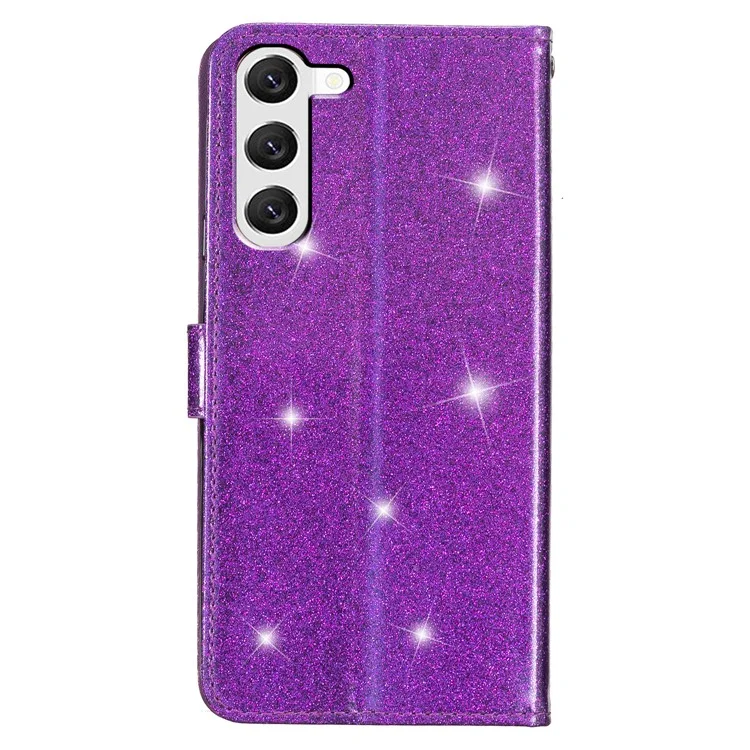 For Samsung Galaxy S24+ Case Glittery Phone Cover with Wallet Stand - Purple