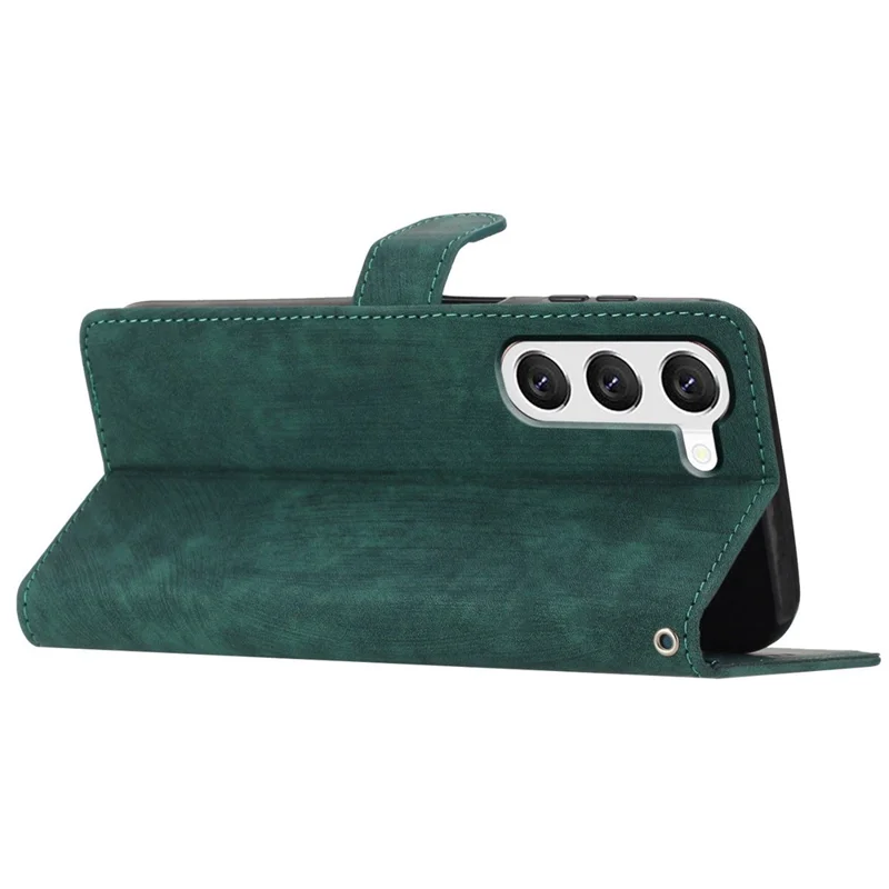 For Samsung Galaxy S24+ Case Solid Color Leather Stand Phone Cover - Green