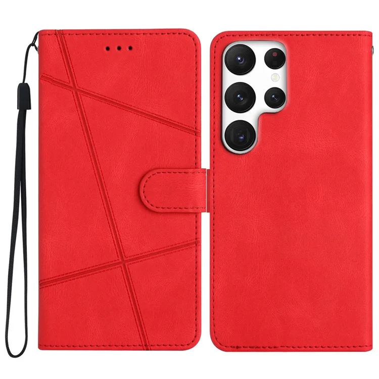For Samsung Galaxy S24 Ultra Case Crazy Horse Texture Phone Wallet Cover - Red