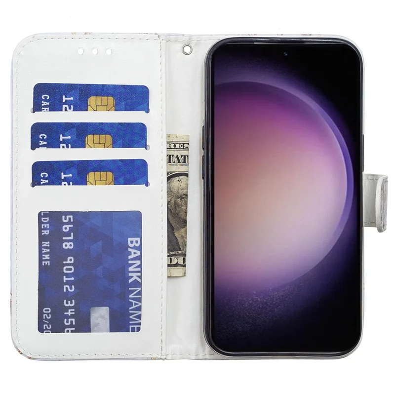 For Samsung Galaxy S24 Case Mønstertrykt PU-læder stående telefonbeskyttelsesdæksel - Blå sommerfugl