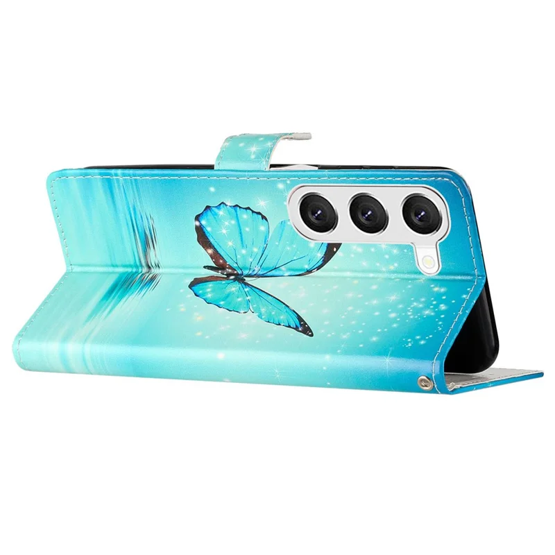 For Samsung Galaxy S24 Case Mønstertrykt PU-læder stående telefonbeskyttelsesdæksel - Blå sommerfugl