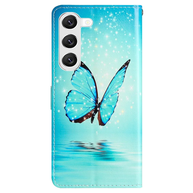 For Samsung Galaxy S24 Case Mønstertrykt PU-læder stående telefonbeskyttelsesdæksel - Blå sommerfugl
