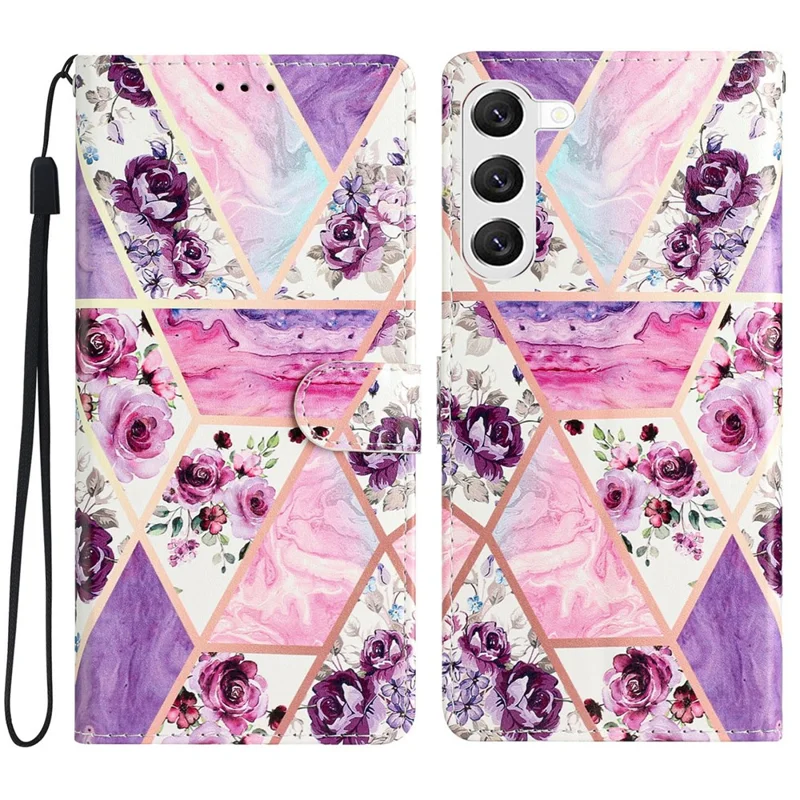 For Samsung Galaxy S24 Case Pattern Printing PU Leather Stand Phone Cover - Purple Flowers