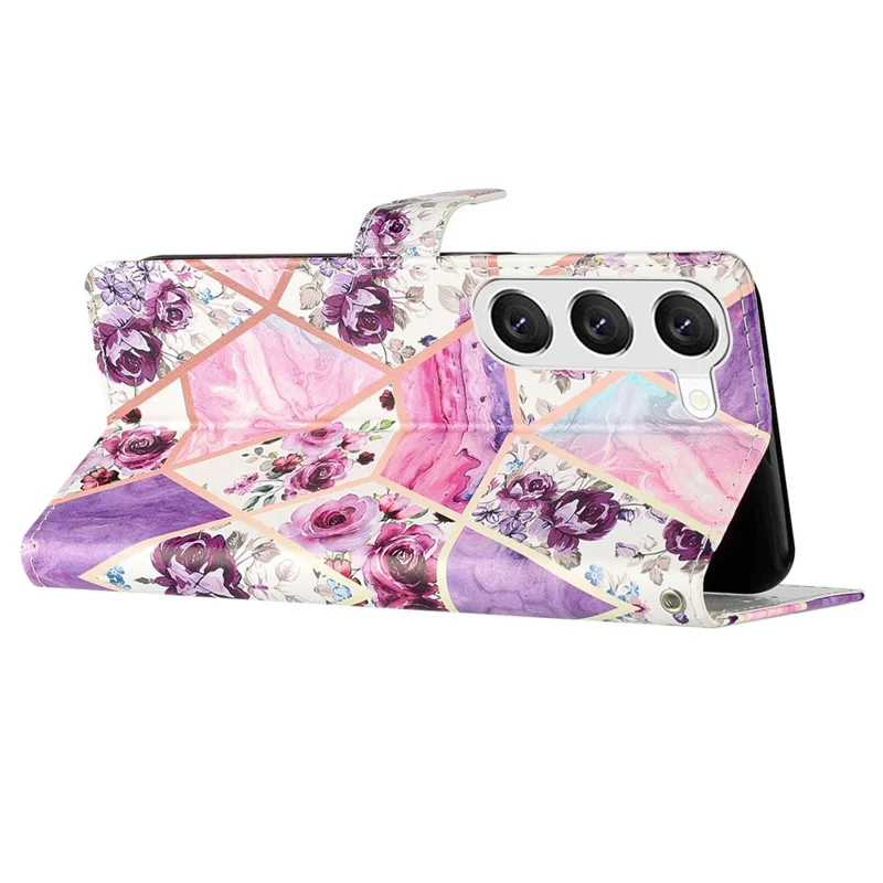 For Samsung Galaxy S24 Case Pattern Printing PU Leather Stand Phone Cover - Purple Flowers