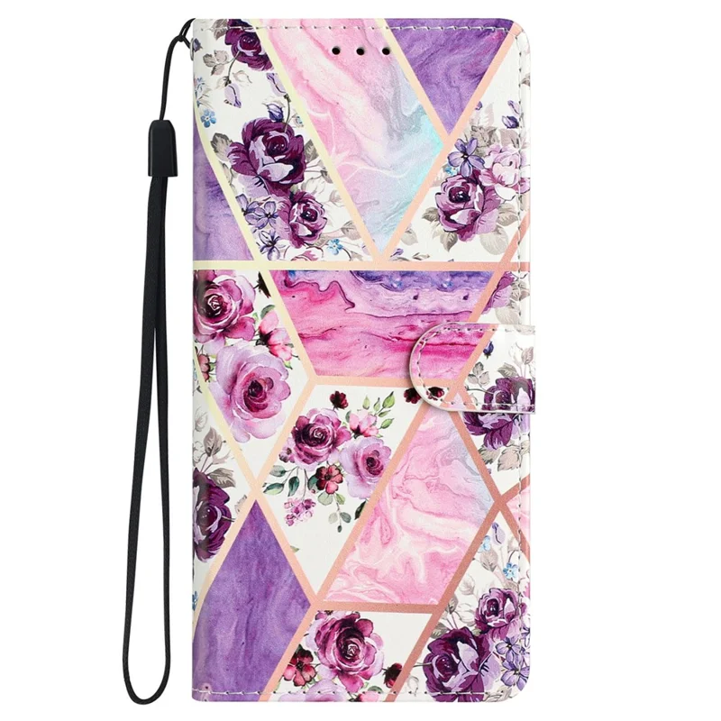 For Samsung Galaxy S24 Case Pattern Printing PU Leather Stand Phone Cover - Purple Flowers