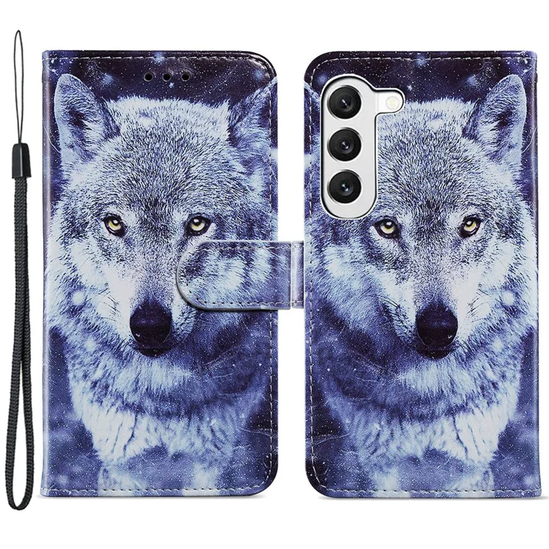 For Samsung Galaxy S24 Case Pattern Printing PU Leather Stand Phone Cover - White Wolf