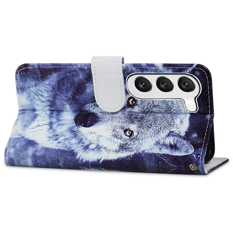 For Samsung Galaxy S24 Case Pattern Printing PU Leather Stand Phone Cover - White Wolf
