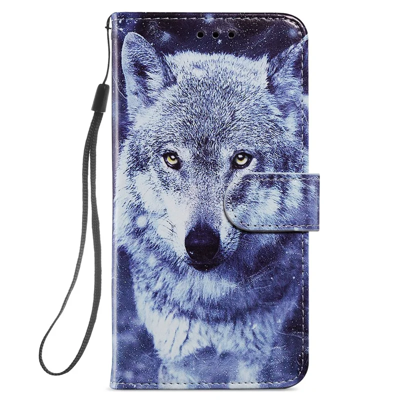 For Samsung Galaxy S24 Case Pattern Printing PU Leather Stand Phone Cover - White Wolf