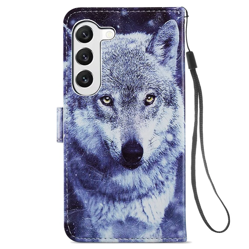 For Samsung Galaxy S24 Case Pattern Printing PU Leather Stand Phone Cover - White Wolf