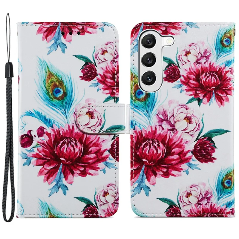 For Samsung Galaxy S24 Case Pattern Printing PU Leather Stand Phone Cover - Peacock Flower