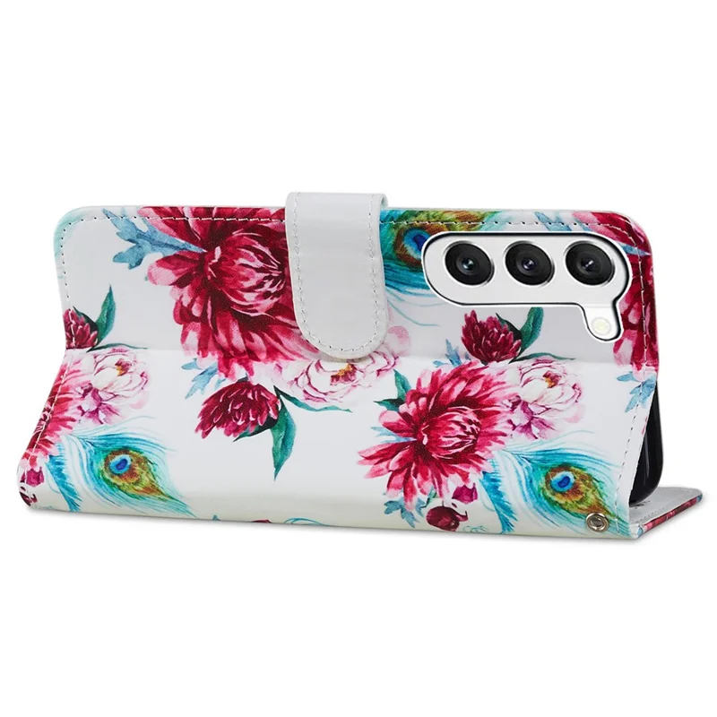 For Samsung Galaxy S24 Case Pattern Printing PU Leather Stand Phone Cover - Peacock Flower