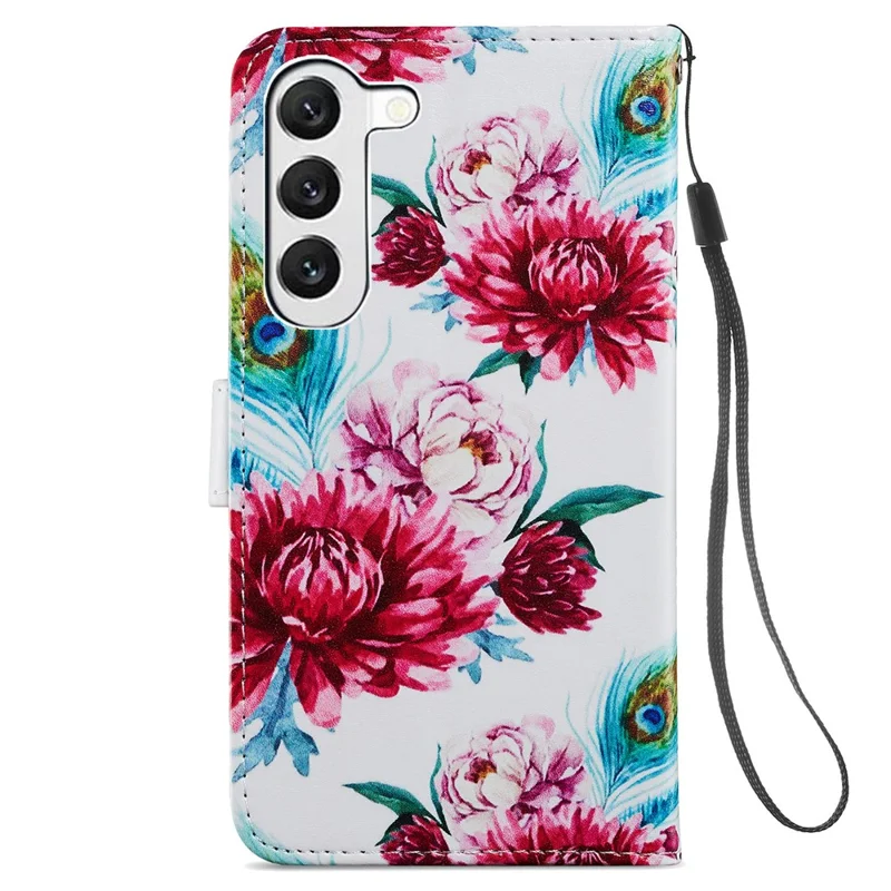 For Samsung Galaxy S24 Case Pattern Printing PU Leather Stand Phone Cover - Peacock Flower