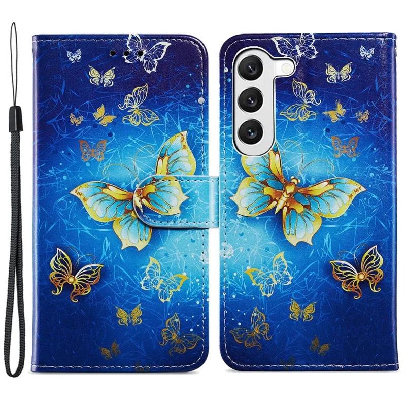 For Samsung Galaxy S24+ Case Pattern Printing PU Leather Wallet Phone Cover - Golden Butterfly