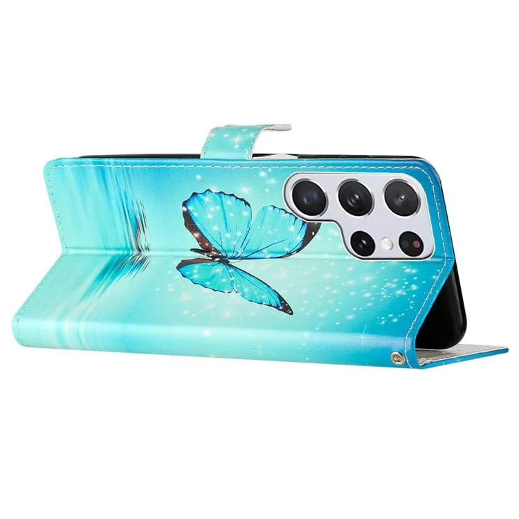 For Samsung Galaxy S24 Ultra Case PU Leather Flip Pattern Printing Phone Cover - Blue Butterfly