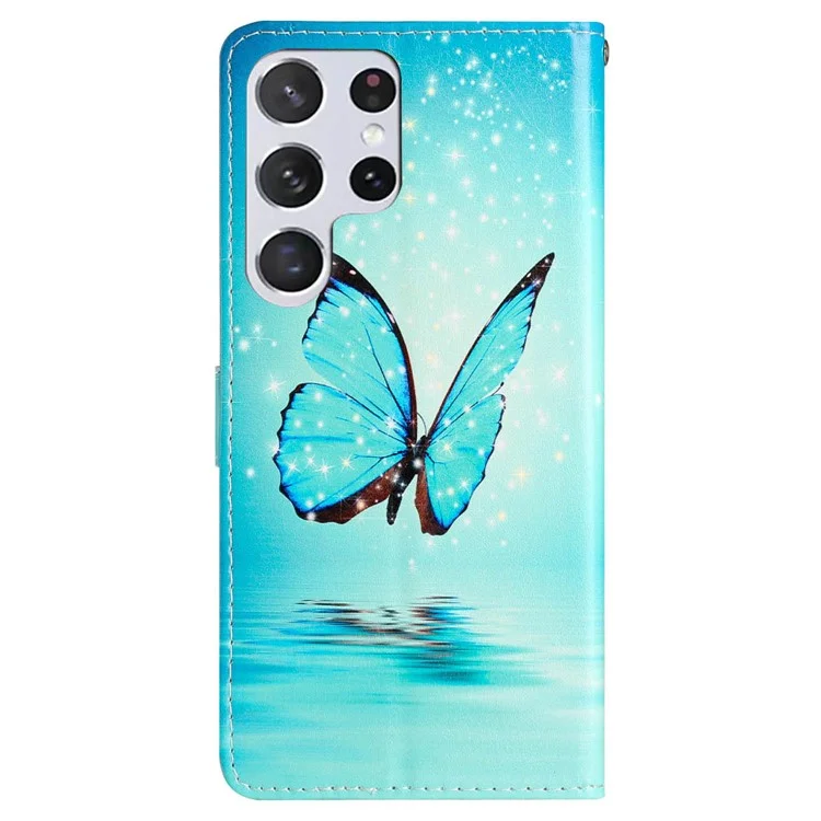 For Samsung Galaxy S24 Ultra Case PU Leather Flip Pattern Printing Phone Cover - Blue Butterfly