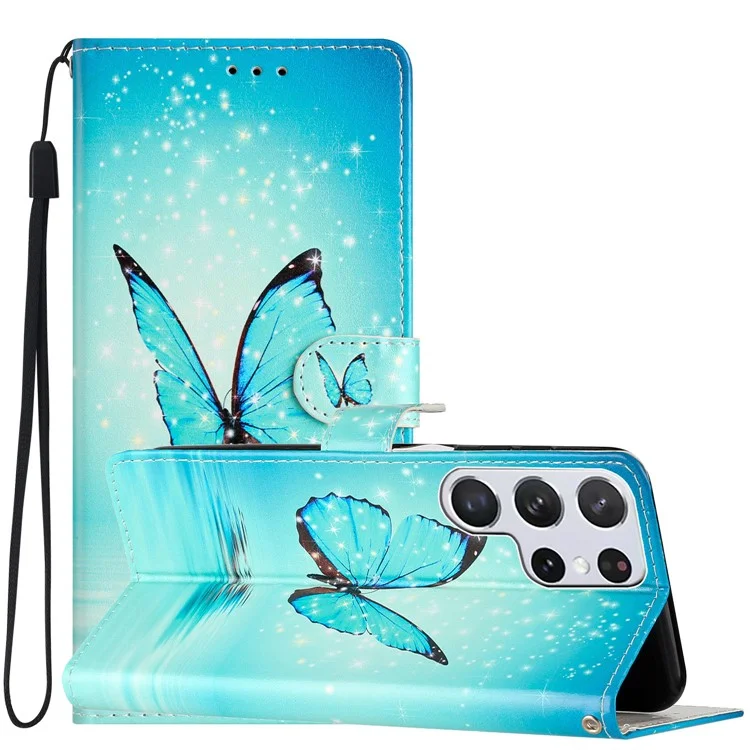 For Samsung Galaxy S24 Ultra Case PU Leather Flip Pattern Printing Phone Cover - Blue Butterfly