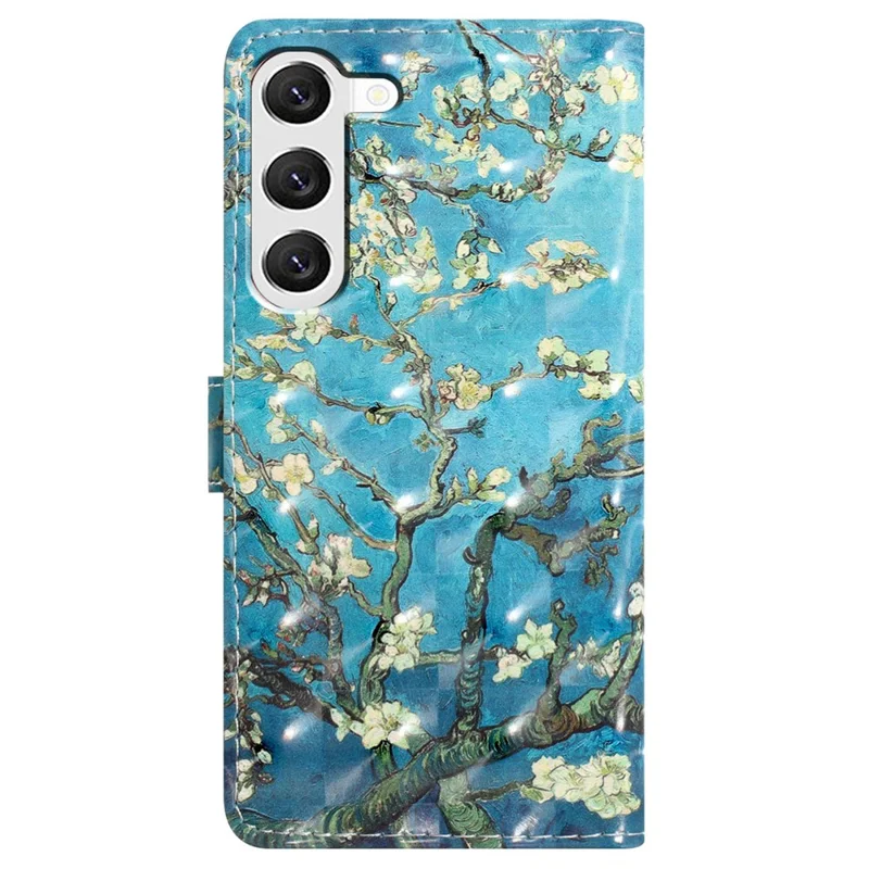 Para Samsung Galaxy S24+ Case 3D Pattern PU Leather Flip Phone Cover - Apricot Blossom